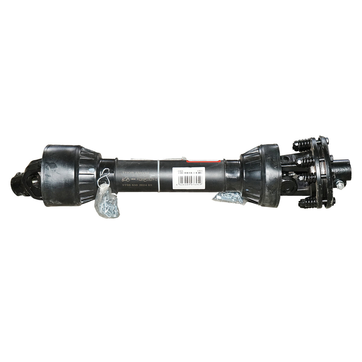 Cardan 850 mm S6 with clutch consisting of 2 cross discs 30.2x92 (star pipe) 1 3/8 Z=6 cutter